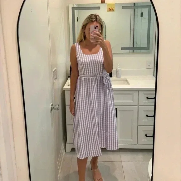 DKNY Lavender/White  Check Sleeveless Scoop Neck Dress - Picture 3 of 9